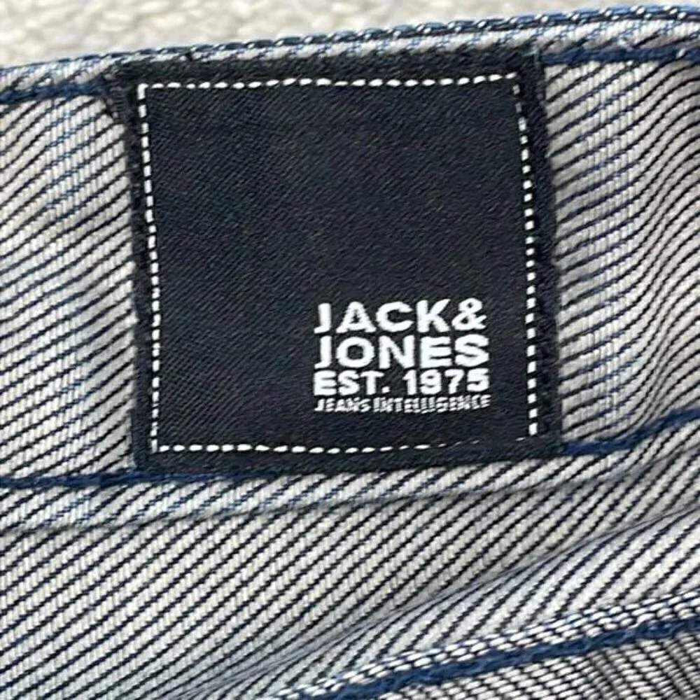 Jack & Jones Mens Straight Leg Jeans Dark Blue Button Fly Relaxed
